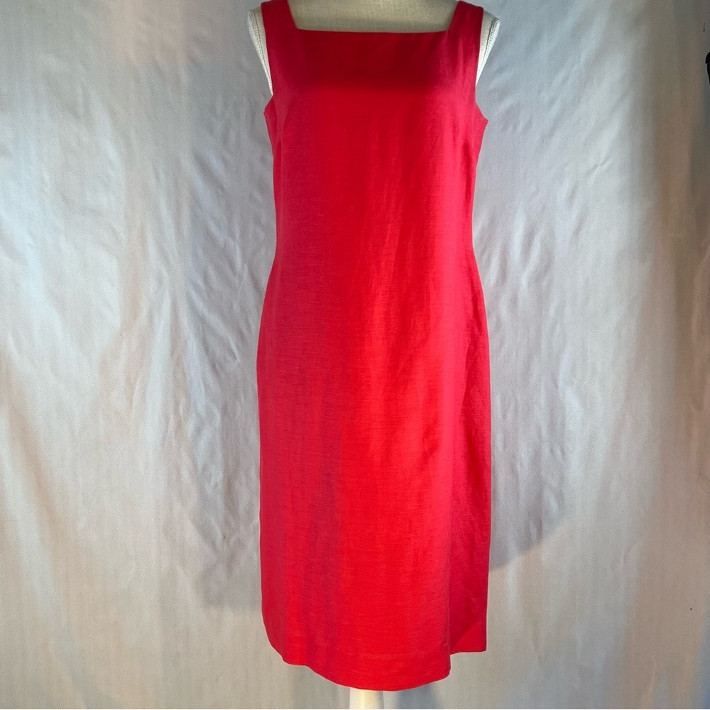 Maggy London Dress Rose Pink Sleeveless Linen Blend Sq Neck Mid Length EUC 8P 👍